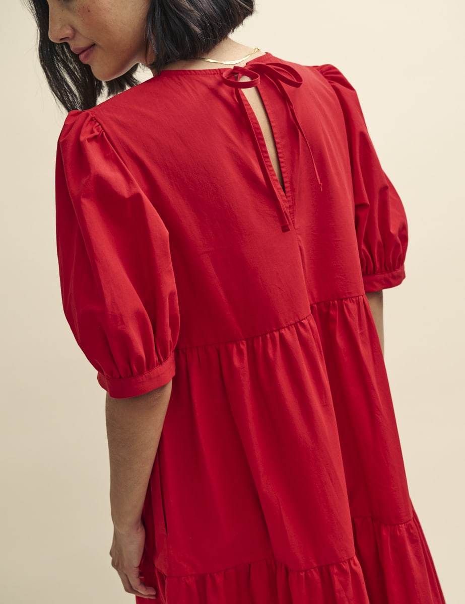 Red Rochelle Smock Midi Dress