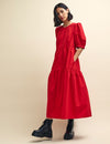 Red Rochelle Smock Midi Dress