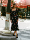 Black Wildflower Print Abby Midi Dress