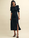 Black Satin Jacquard Luna Midi Dress