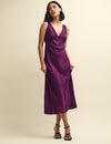 Purple Satin Jacquard Spot Helena Midi Dress