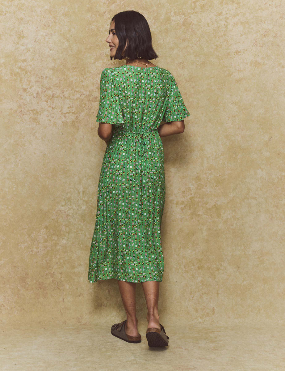 Green Stripe Floral Dee Dee Midi Dress