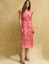 Pink Watercolour Lily Midi Tea Dress