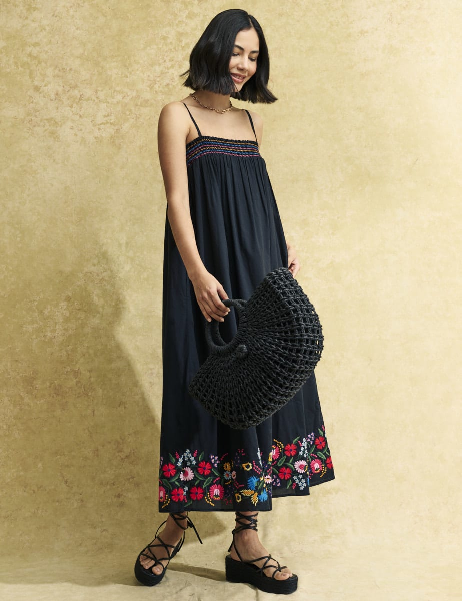 Black Tallie Embroidered Midi Dress