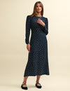 Black Spot Print Long Sleeve Sienna Midi Dress