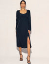 Black Satin Jacquard Long Sleeve Dee Dee Midi Dress