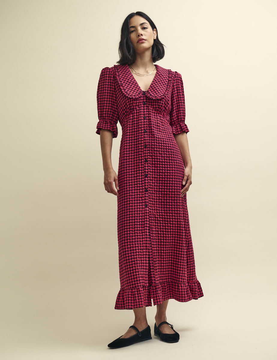 Red Gingham Check Annalise Midi Dress