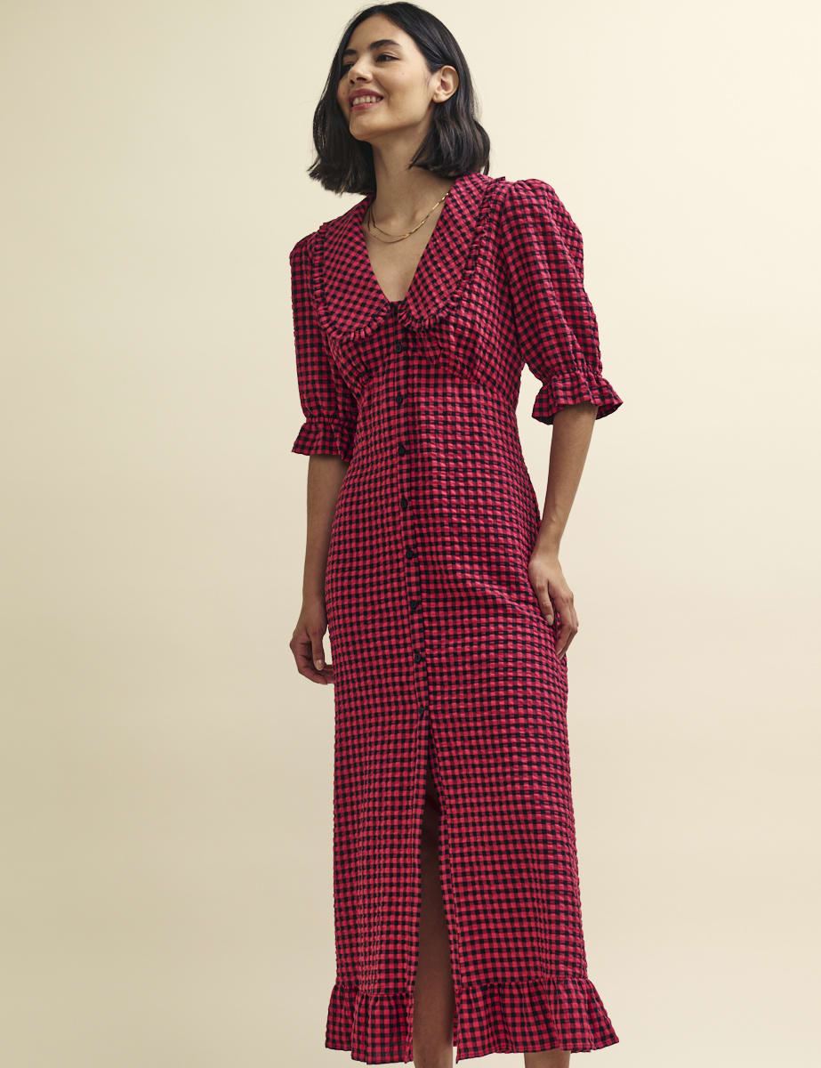 Red Gingham Check Annalise Midi Dress