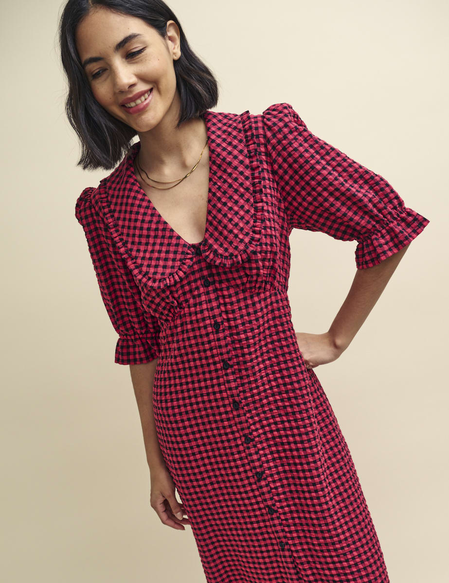 Red Gingham Check Annalise Midi Dress