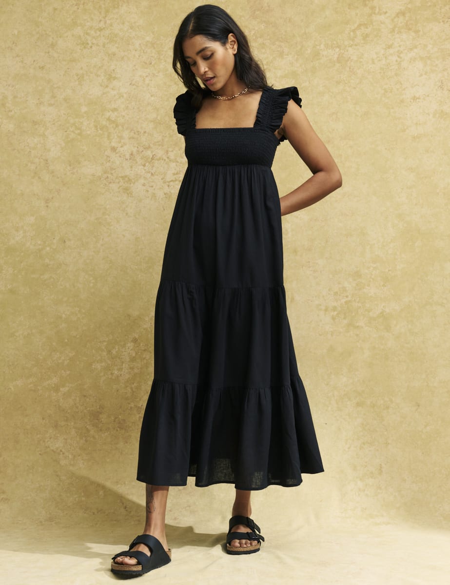 Black Smock Maya Midi Dress