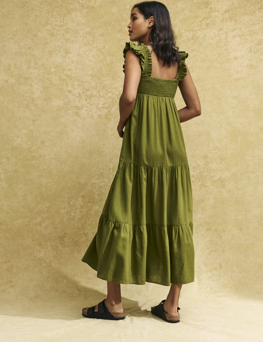 Olive Green Smock Maya Midi Dress