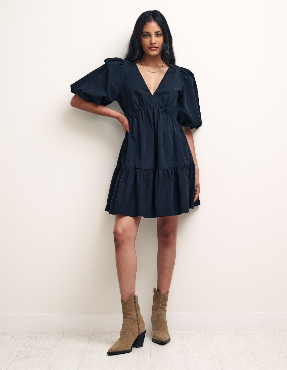 Black Vienna Smock Mini Dress