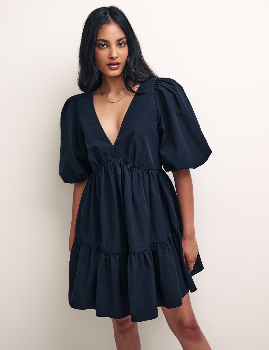 Black Vienna Smock Mini Dress