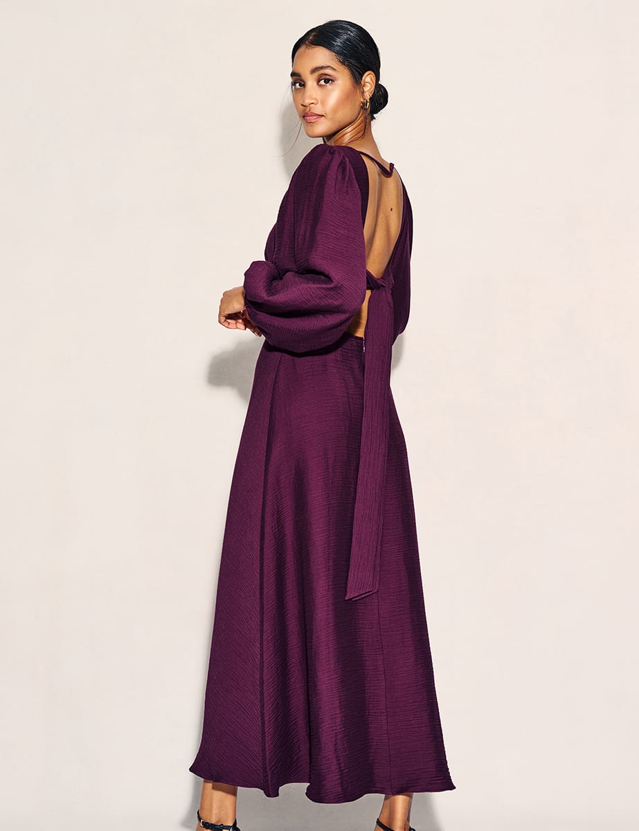 Burgundy Balloon Sleeve Zola Midaxi Dress