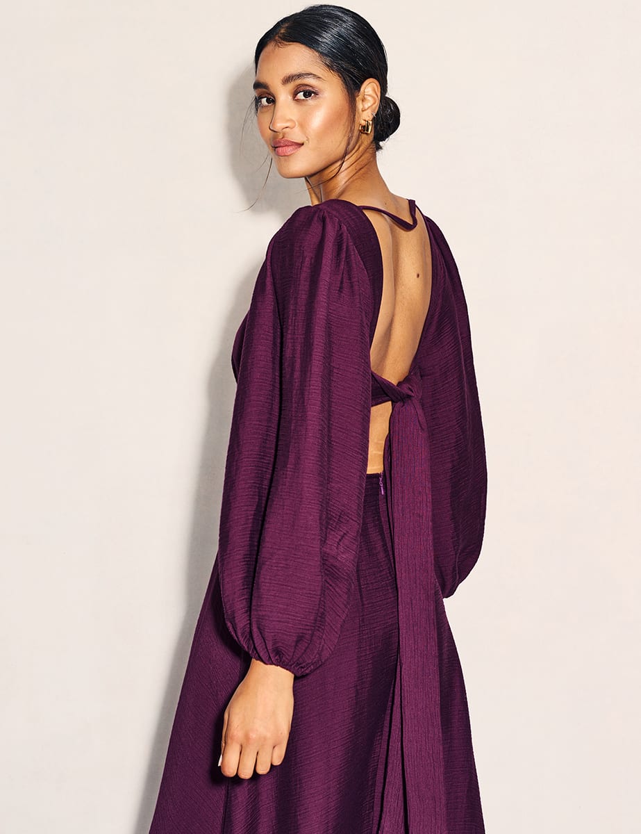 Burgundy Balloon Sleeve Zola Midaxi Dress