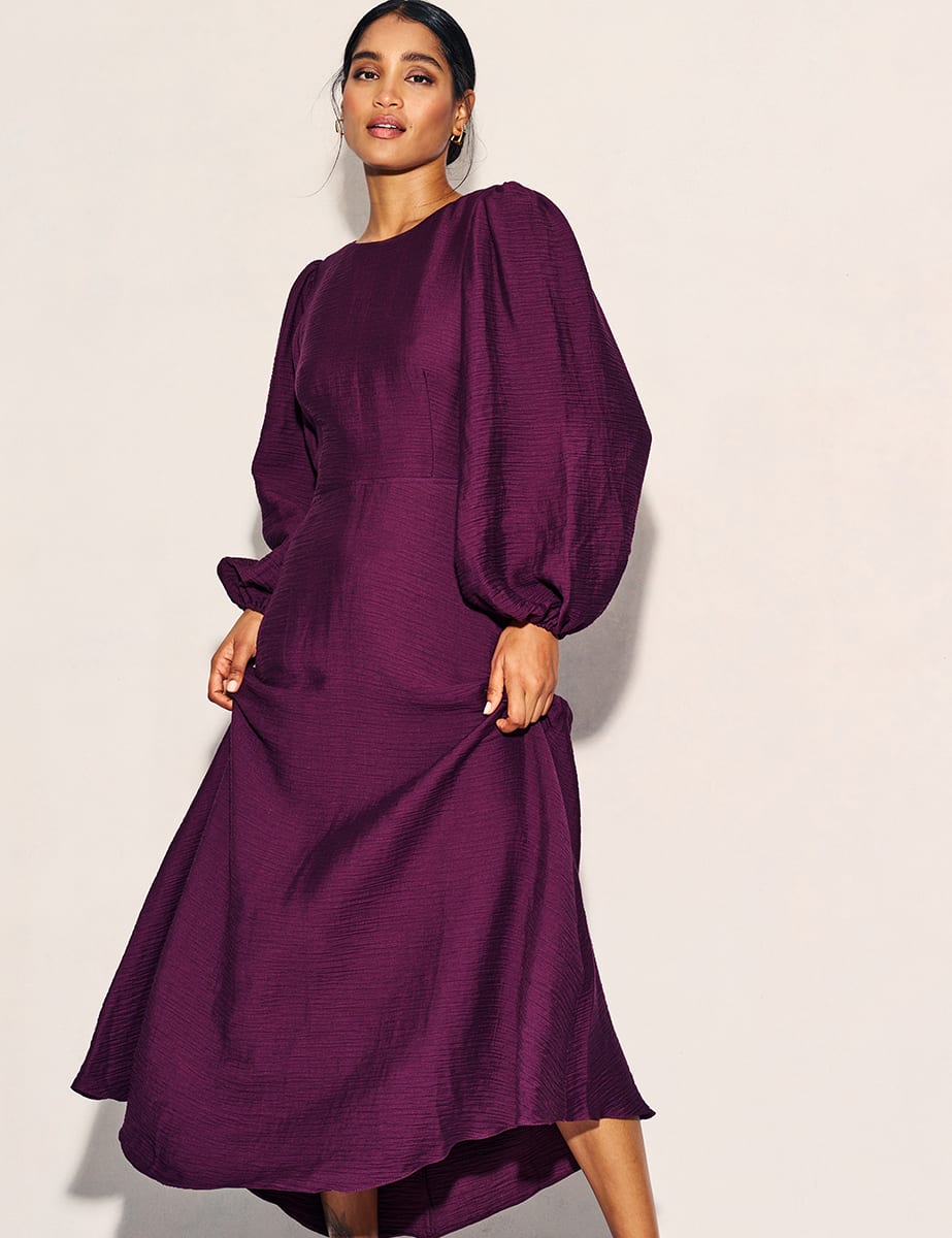 Burgundy Balloon Sleeve Zola Midaxi Dress