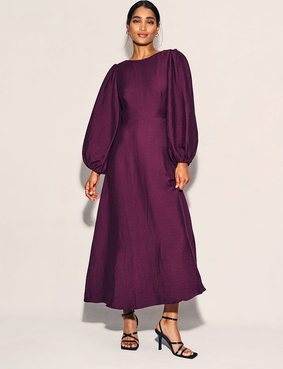 Burgundy Balloon Sleeve Zola Midaxi Dress