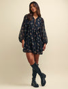 Black Ditsy Floral Tilda Chiffon Mini Dress