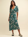 Green Ditsy Floral Monday Lace Trim Midaxi Dress