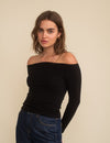 Black Long Sleeve Bardot Top