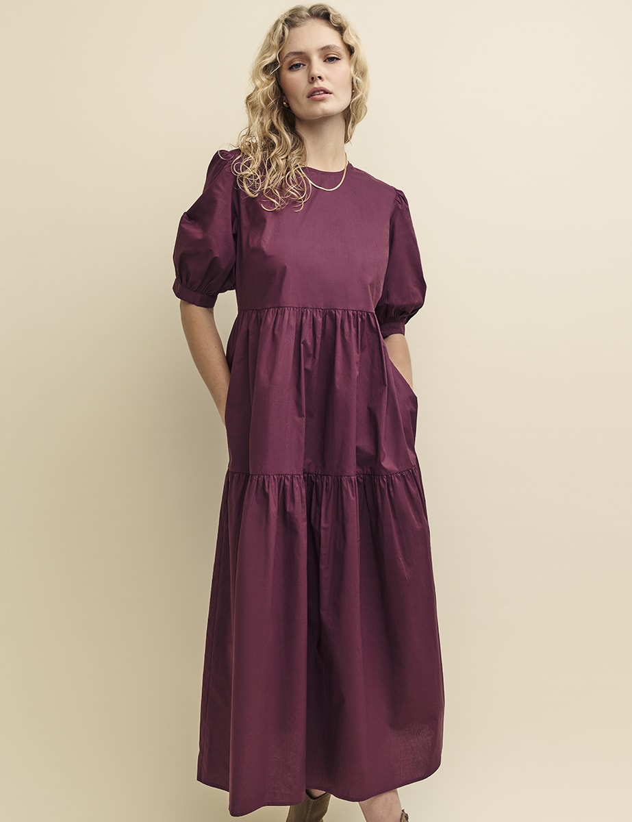 Plum Rochelle Midi Smock Dress