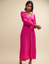 Pink Satin Jacquard Tasha Midi Dress