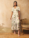 Green Floral Satin Erin Bridesmaid Midaxi Dress