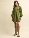 Khaki Green Long Sleeve Issy Smock Mini Dress