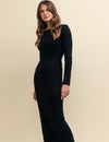 Black Long Sleeve Boatneck Luke Ruched Midi Dress