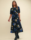 Petite Black Floral Puff Sleeve Bonnie Midi Dress