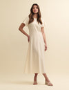 Cream Satin Jacquard Selma Midi Dress