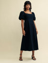 Black Puff Sleeve Henri Midi Dress