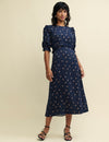 Navy Floral Trellis Print Felicia Midi Dress