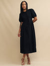 Black Puff Sleeve Magdalene Midi Dress