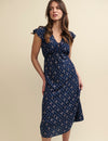 Navy Floral Trellis Print Lily Midi Dress