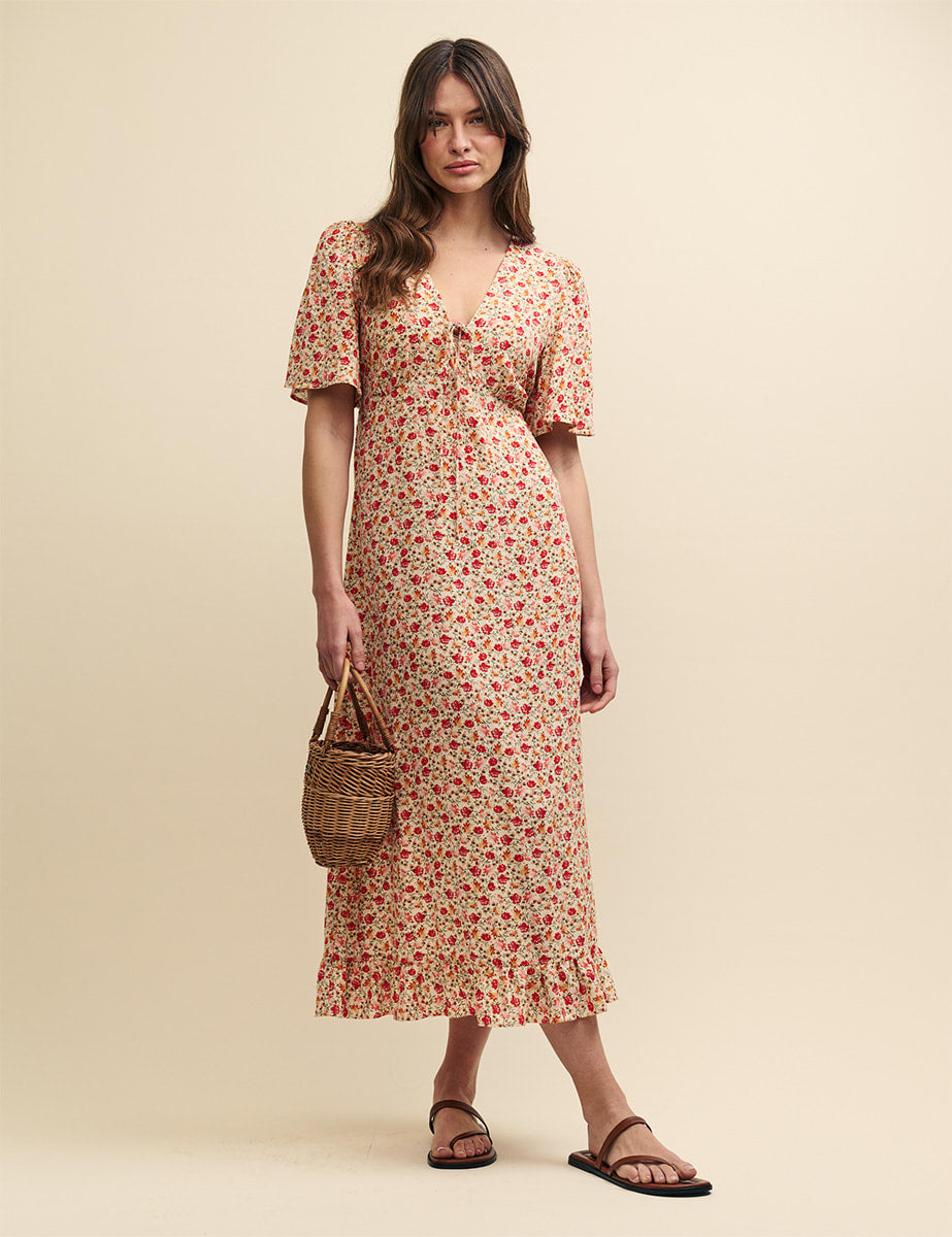 Cream Wildflower Printed Dalia Midi Dress