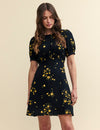 Petite Black Floral Puff Sleeve Bonnie Mini Dress