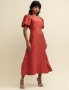 Terracotta Puff Sleeve Zora Midaxi Dress