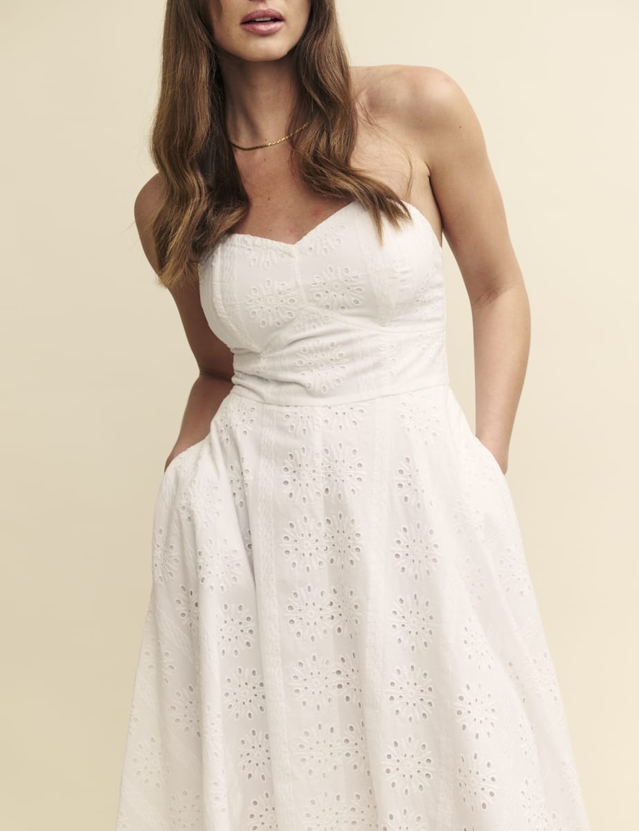 White Broderie Bandeau Aurora Midi Dress