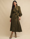 Khaki Belted Poppy Midi Shirt Dress