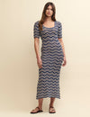 Blue Wavy Stripe Knitted Midi Dress