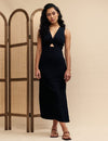 Black Ribbed V-neck Wren Midi Dress