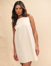 White Shift Scallop Trim Mini Dress