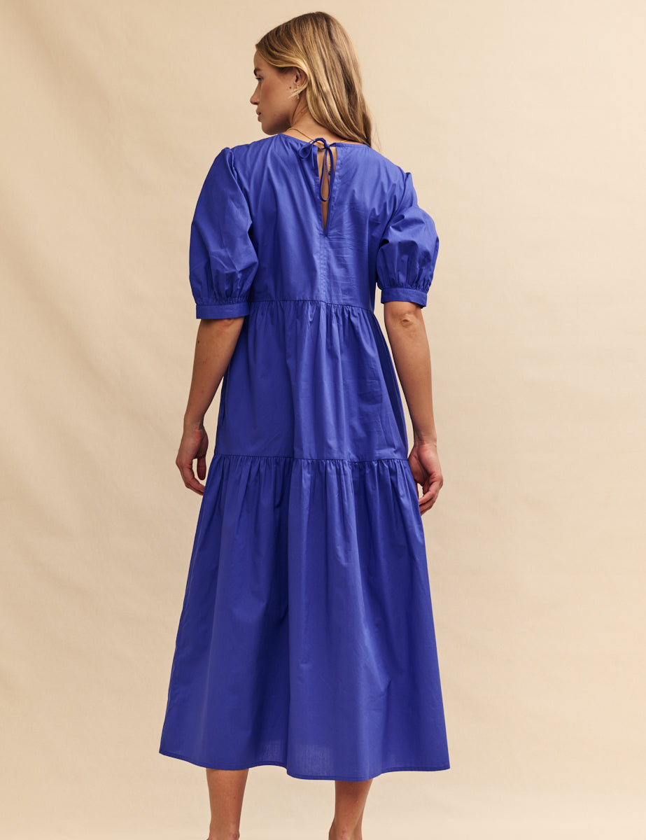 Blue Tiered Smock Rochelle Midi Dress