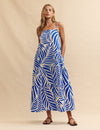 Blue Leaf Print Etain Midi Dress