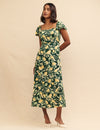 Green Lemon Print Elsie Midi Dress