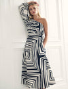 Black and White Printed One Shoulder Saffy Midi Dress