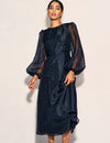 Black Organza Balloon Sleeve Zora Midi Dress