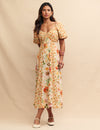 Yellow Floral Peony Midi Dress