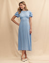 Blue Ditsy Floral Frill Sleeve Fatima Midi Dress